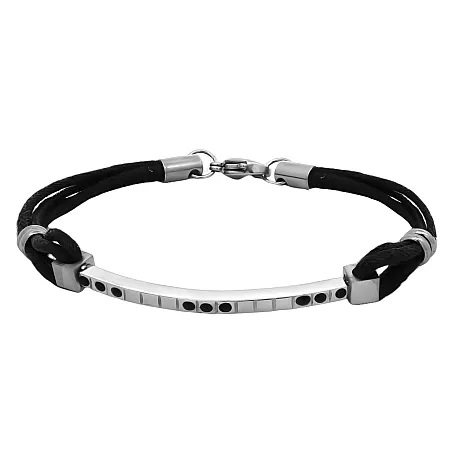 Ανδρικό βραχιόλι από ανοξείδωτο ατσάλι με ζιργκόν & βαμβακερό κορδόνι, 21,5 εκατοστά, TRIBUTE, 0230368201